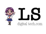 LS Digital Tech logo of chibi girl with dark purple short hair and bangs, and olive brown complexion.  She is waving.