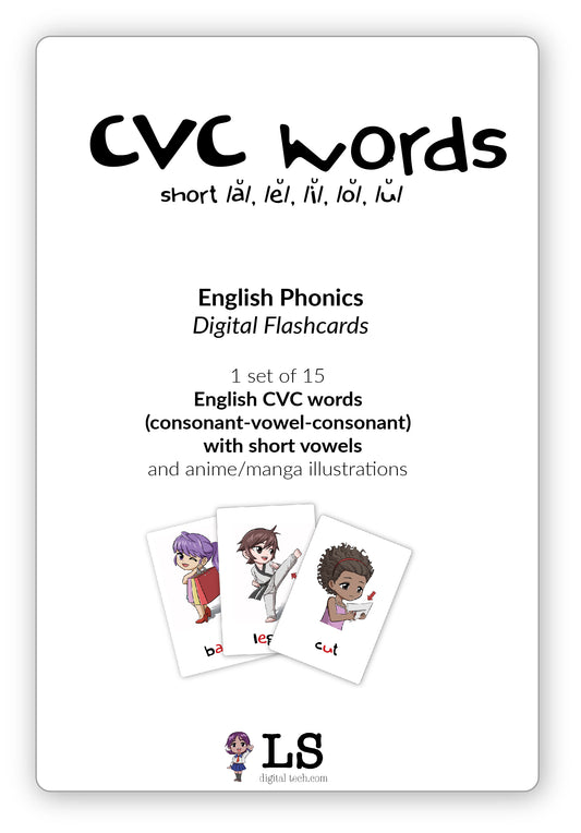 English CVC Words + Short Vowels Phonics Flashcards-FREE SAMPLE SET